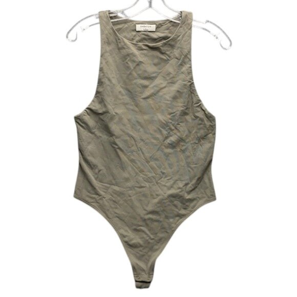 Babaton Contour Bodysuit Women’s L Tan Sleeveless Stretch Fitted One Piece Top - Picture 1 of 10